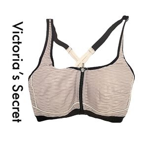 Victoria's Secret Knockout  Sports Bra front closure silver black, 34DDD